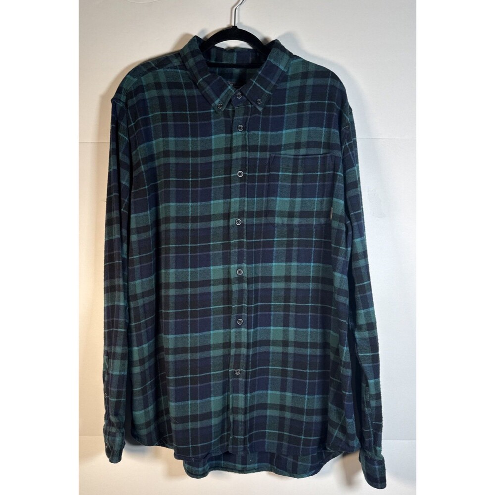 Eddie Bauer Men Flannel Shirt 2XLT Blue Green Plaid Cotton Relaxed Long Sleeve